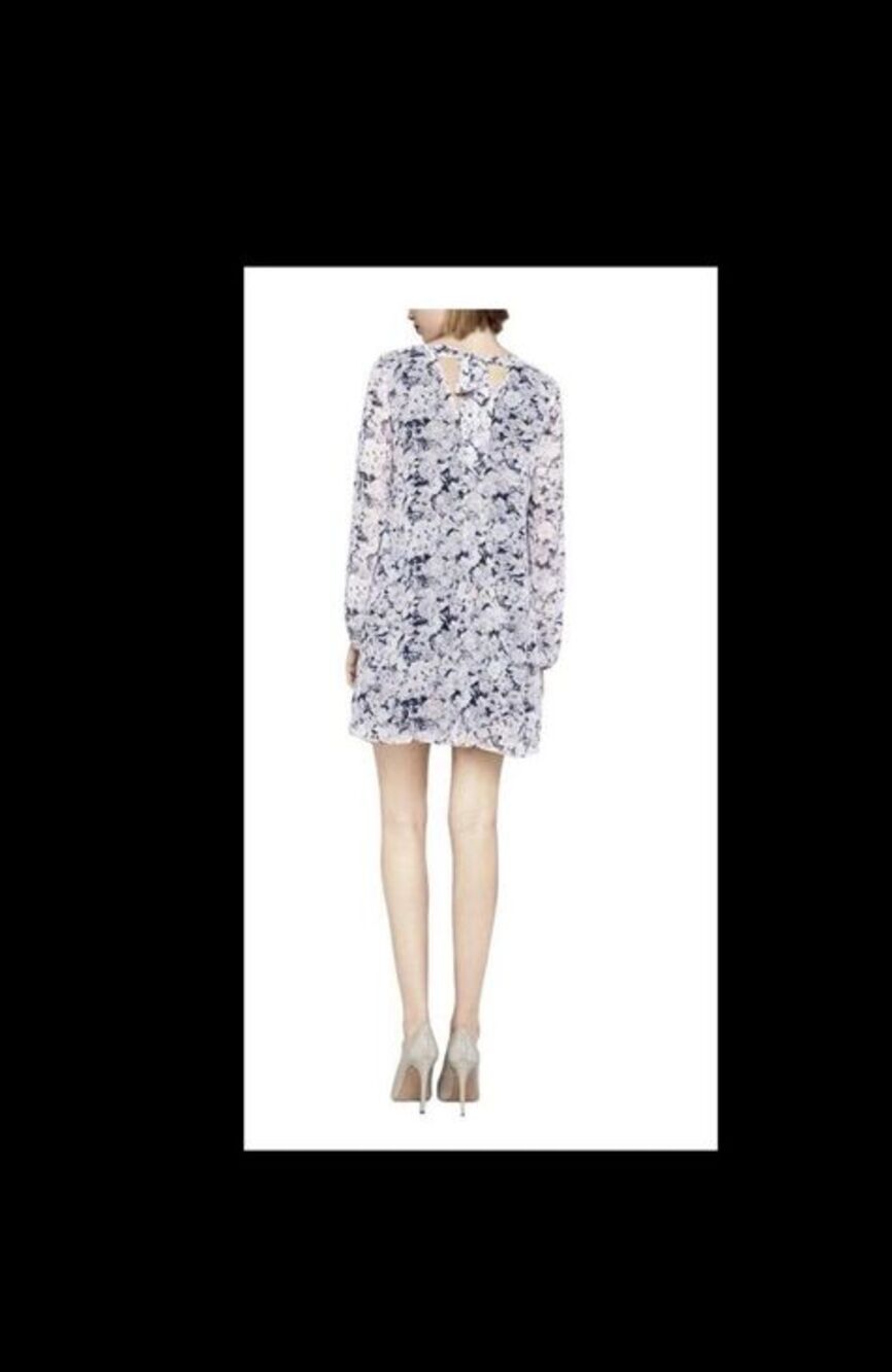 BCBGENERATION Women's Regular Sz S Pleated Ribbon Tie Back Floral Shift Dress